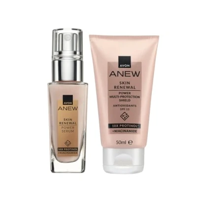 Image of Avon Anew Multi protection Shield Day Cream with SPF 15 &amp; Antioxidants 50ml Renewal Power Serum 30ml Duo, Formulated Protinol™ Technology, For Firmer Looking Skin, Cruelty Free