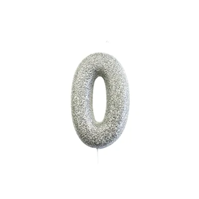 Image of Anniversary House Metallic Silver Glitter Candle, Number 0, Birthday Cake Topper, 7 Centimeters, AHC40/0