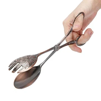 Image of Buffet Serving Tongs Bronzeor Silver Kitchen Food Carved Royal Metal Snacks Salad Cake Bread for Party Appetizers &amp; Catring (Bronze)