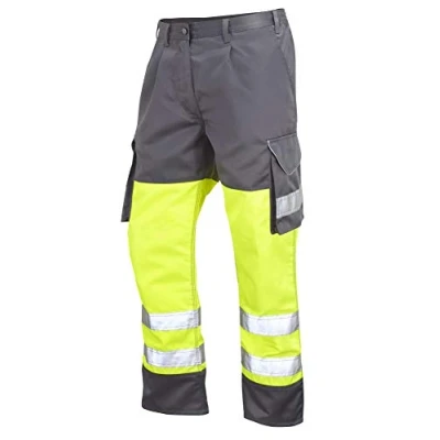 Image of Leo Workwear CT01 Bideford Men Hi Vis Cargo Trousers Dual Tone#36 Short Yellow/Grey