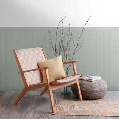 Image of Dado Wall Panel Vinyl Wallpaper Textured Wood Slats Modern for Living Room &amp; Bedroom Decorative Luxury Natural