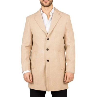 Image of Men&#039;s Overcoat Notched Lapel Collar Wool Blend Classic Trench Coat Winter Jacket Beige L