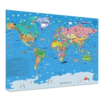 Image of Children’s World Map Poster for Wall Large A1 Illustrated Kids Globe Atlas Wallchart