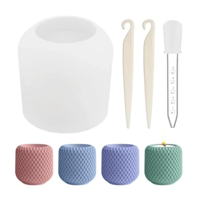Image of 1 Piece of Silicone Mold, Stripper, Dropper, Irregular Mesh Cylindrical Candle Cup Container Casting Epoxy Ornaments Mold
