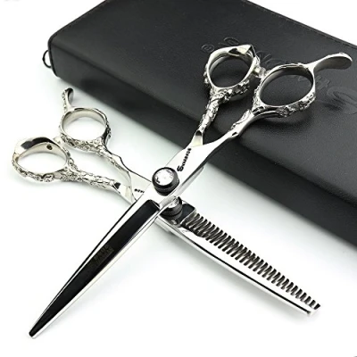 Image of Hairdresser Professional Scissors Set Left Handed 6/7/7.5/8/9 inch Hair sparse Hairdressing 440C (6 inches, 2 Pieces F)