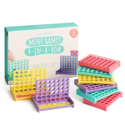 Image of THE TWIDDLERS 8 Mini Four In A Row Board Games, 4 Assorted Colours Multipack Perfect Game Birthday Party Bag Fillers for Kids, Unisex Connect Challenge, Classroom Gifts &amp; Rewards