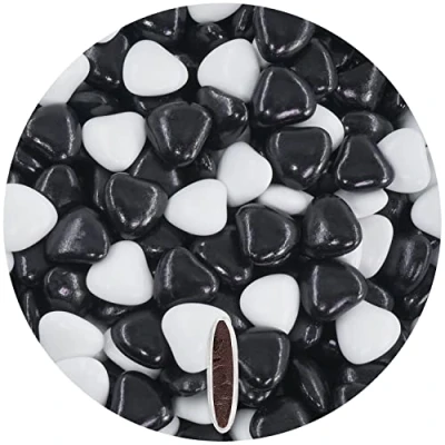 Image of EinsSein 1kg Chocolate Sugared White and Black Shiny Sweets Heart Favours Wedding Favors Almonds Candy Nikah Sekeri Mini Shaped