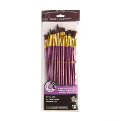 Image of Royal and Langnickel RSET 9314 Long Handle Taklon Variety Brush Set Firm Burgundy (Pack of 12)