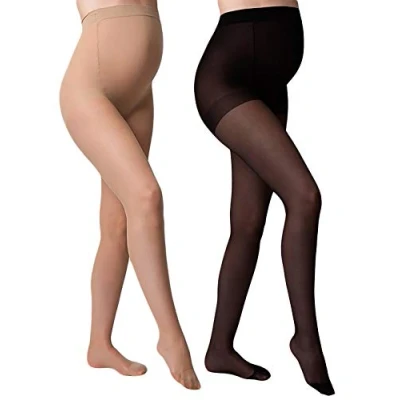 Image of Giulia 20 40 100 DEN Maternity Tights for Pregnant Mother, denier (set of 2) beige + black, L