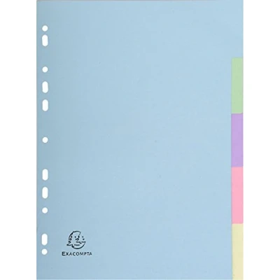 Image of Exacompta Ref 1605E Forever Collection 5 Part Plain Dividers, Suitable for A4 Documents, 100% Recycled 170gsm Card, Pre Punched Assorted Pastel Colours