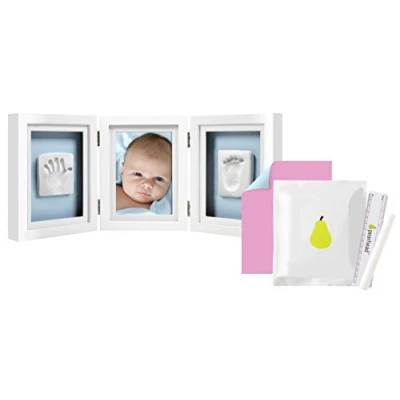Image of Pearhead P63006 Newborn Baby Handprint and Footprint Deluxe Photo Frame &amp; No Bake Impression Kit, First Year Keepsake, White