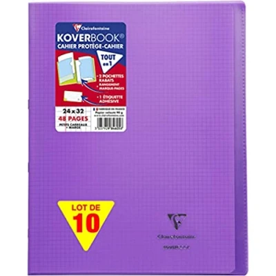 Image of Clairefontaine Ref 984605C Koverbook Stapled PP Notebook (48 Pages) 24 x 32cm Size, Squared Ruling, 90gsm Brushed Vellum Paper, Polypro Cover Purple