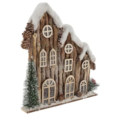 Image of Shudehill Giftware Christmas Forest Log Cabin House With Snow Roof Xmas Home Decoration