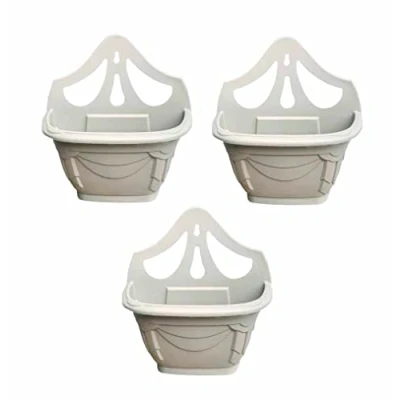 Image of HOMION 31cm Venetian Wall planter Hanging Basket Flower Plastic (TAUPE, 3 baskets)