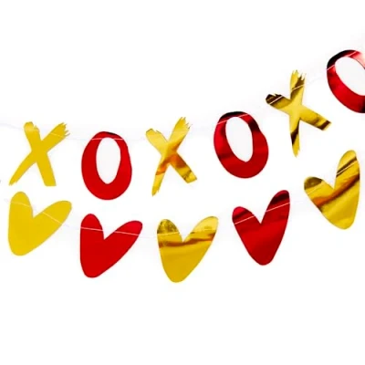 Image of amscan 9908637 Valentines Day Red &amp; Gold XOXO Hearts Garlands 2m, Multicoloured