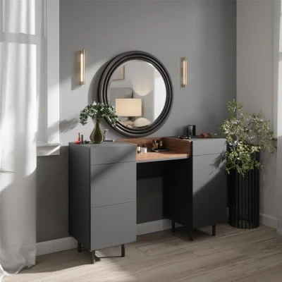 Image of Vicco Vanity Anika, Anthracite/Walnut, 120 cm with 6 drawers