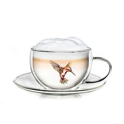 Image of Creano 1x Red Hummi Thermo Cup, Double Walled Tea/Latte Macchiato/Cappuccino Cup with Saucer 250 ml