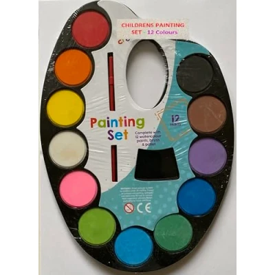 Image of Jumbo Children&#039;s Painting Set with Brush 12 Colors Water Paint On Palette Kids Craft for everyday USE at Home School