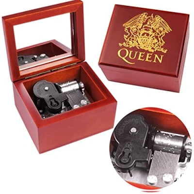 Image of Sinzyo Music Box Carved Wood Wind Up Musical Gift for Christmas,Birthday,Valentine&#039;s Day(Red Box, Tune: Queen Bohemian Rhapsody)