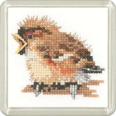 Image of Heritage CFSP1192 A Counted Cross Stitch Kit Aida Sparrow (A), Coaster Size 7.5 x cm