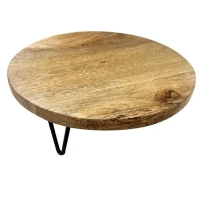 Image of Olympia Round Display Stand Mango Wood with Metal Legs 250x80mm
