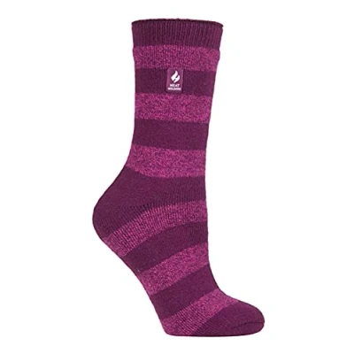 Image of HEAT HOLDERS Lite Womens Insulated Thermal Socks Multiple Designs Including Argyle Stripes Hearts Stars Warm for Winter (4 7, Deep Fuchsia/Berry (Bologna))