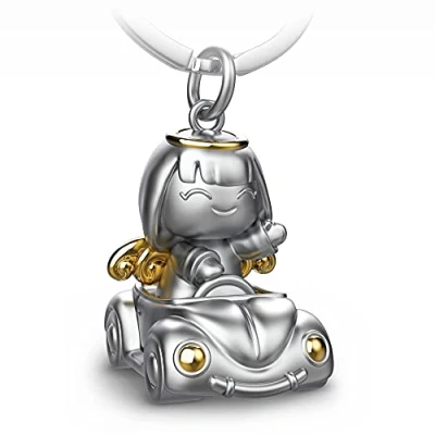Image of FABACH Guardian Angel Keyring Carla in the Car Cute Pendant Made of Metal Gift Lucky Charm Driving Licence Drive carefully, gold