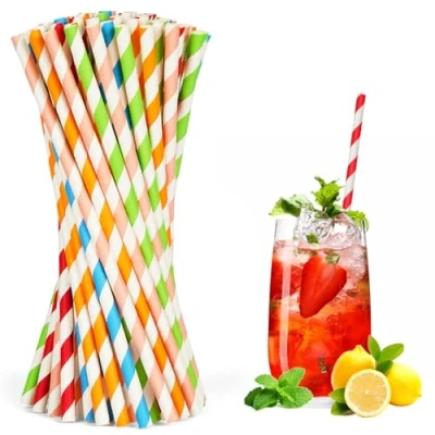 Image of Vicloon Straws Paper, 5 Colors 250Pcs Rainbow Straws,Drinking Straw Biodegradable Recyclable, Party for Birthday, Wedding, Christmas