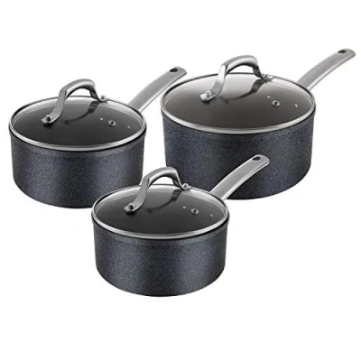 Image of Tower TruStone 3 Piece Saucepans Violet Black