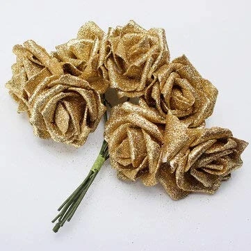 Image of Young21 7Pcs Artificial Bouquet Glitter Foam Flowers Wedding Bridal Party Decor Diy Rose Gold