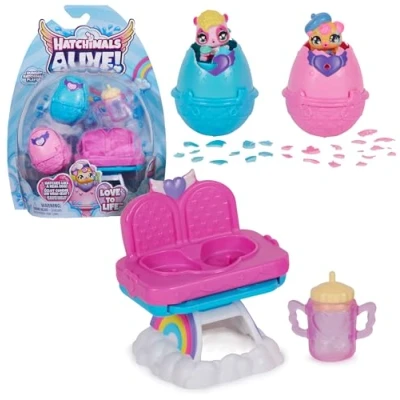 Image of HATCHIMALS Alive, Hungry Playset with Highchair Toy and 2 Mini Figures in Self Hatching Eggs, Kids’ Toys for Girls Boys Aged 3 up