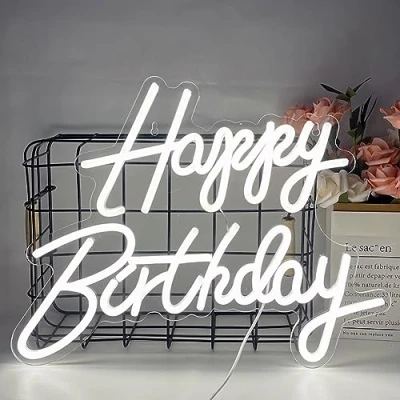 Image of UExnkj Y Neon Happy Birthday Sign White Light LED for Wall Decoration Advertising Home Bar Club Party Kitchen Hotel Decor