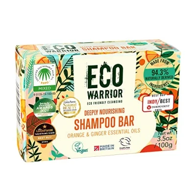 Image of Eco Warrior Deeply Nourishing Shampoo Bar Vegan, Cruelty Free, No SLS or Parabens, Pink Clay With Pure Orange &amp; Ginger Essential Oils to Promote Healthy Hair Natural Friendly 100g