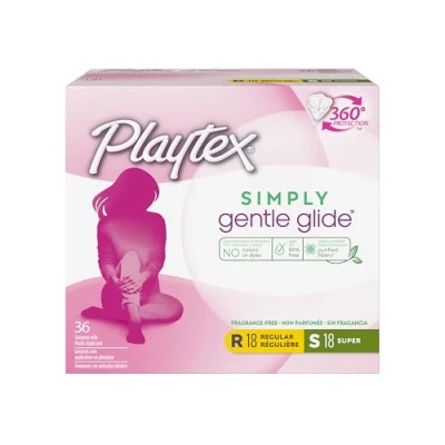 Image of Playtex Simply Gentle Glide Multipack Unscented Tampons with Regular and Super Absorbencies, 36 Count (Packaging May Vary)