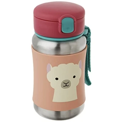 Image of Skip Hop Toddler Sippy Cup with Straw, Zoo Stainless Steel Straw Bottle, Llama