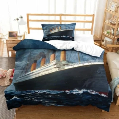 Image of Rochile Titanic Bedding Set Duvet Cover for 3D Printed 2 Pieces Soft Breathable Comforter Quilt with Zipper Closure Microfiber Single（135x200cm）