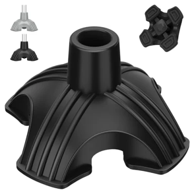 Image of YF Rubber Ferrules, 19 mm Heavy Duty Self Standing Quad Base Replacement for Walking Cane, Stable Four Point Non Slip Tip Folding Stick Accessory, Black