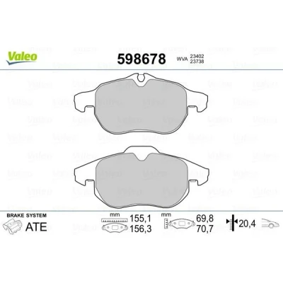 Image of 93188111, 93188112 Brake pad set VALEO 598678 Front Axle excl. wear warning contact without anti squeak plate VAUXHALL: Zafira Mk2