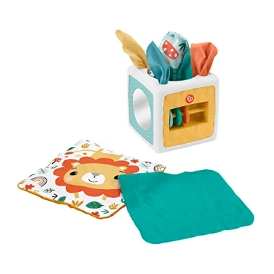Image of Fisher Price Pretend Tissue Box Baby Sensory Toy for Newborns, Tummy Time Crinkle Toys, Fun Activity Cube