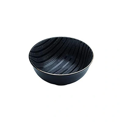 Image of Zafferano Black Stone Porcelain Small Bowl, Diameter 120 mm, Colour Black/Gold Rim, Dishwasher Safe Set 6 Pieces
