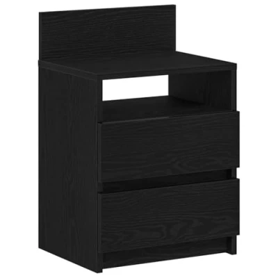 Image of vidaXL Bedside Cabinet/Nightstand Black Engineered Wood, 2 Drawers, Modern Side Table for Bedroom/Living Room/Office, 40x33x60cm