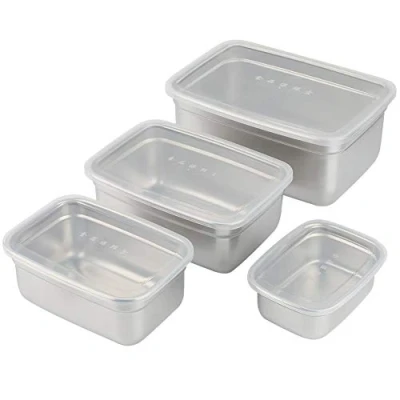 Image of TOPINCN Storage Box with Lid, Set of 4 Food Container Thick Non Magnetic Stainless Steel Sets Rectangular Fresh Containers Dishwasher Safe