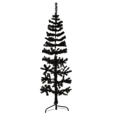 Image of &quot;vidaXL Black Slim Artificial Half Christmas Tree PVC Material, Steel Stand, 150 cm Tall, 45 Wide&quot;