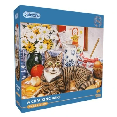 Image of Gibsons A Cracking Bake 500 Piece Jigsaw Puzzle Kitchen Cat Beautiful Colourful Artwork Nostalgic Sustainable for Adults Teens Premium 100% Recycled Board Great Gift Games