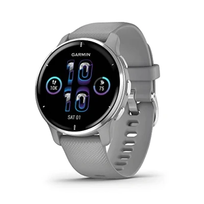 Image of Garmin [ Renewed ] Venu 2 PLUS, AMOLED GPS Smartwatch with All day Advanced Health and Fitness Features, Voice Functionality, Music Storage, Up to 9 days battery life, Powder Grey (Renewed)