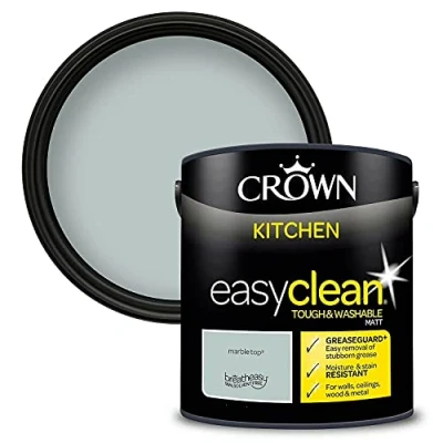 Image of 2.5L CROWN Easyclean Kitchen MATT Emulsion Multi Surface Paint With GREASEGUARD+ That can be Used on Walls, Ceilings, Wood and Metal. Stain &amp; Scrub Resistant Formula Marble Top
