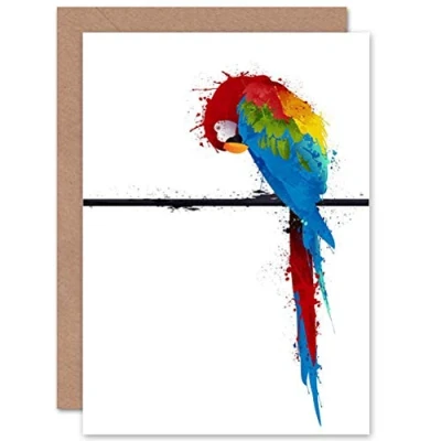 Image of Wee Blue Coo Personalised Macaw Parrot Bird Paint Splat Painting Greeting Card Arty Art All Occasion Birthday