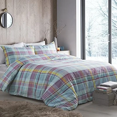 Image of Appletree Hygge Applecross Check 100% Cotton Duvet Cover Set King Bed Size in Multi