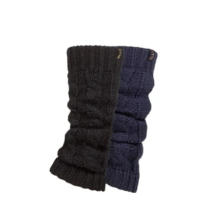 Image of Elle Ladies Chunky Leg Warmers Winter Warm Cable Knit Patterned for Ballet, Dance or Casual Wear In One Size 2 Pairs Black Navy