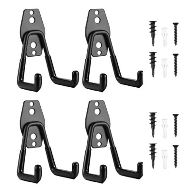 Image of 4 PCS Garage Hooks, Ladder Hooks Hanger, Double Heavy Duty Iron Wall Mount Tool Holder for Home Chair Ladder, Organizing Power Tools
